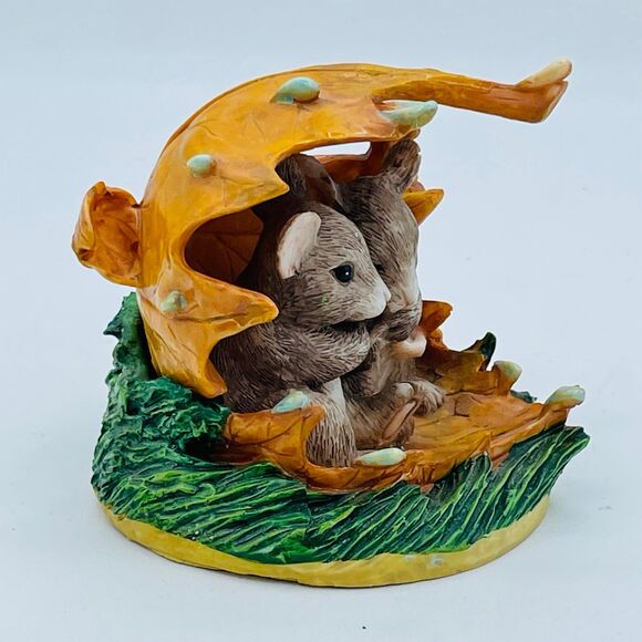 Vintage Charming Tails Mice Under Leaf Umbrella Weathering the Storm Together - Picture 4 of 9